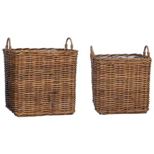 vidaXL Blomsterkurv med opbevaring 2 pcs Brun Lacak Rattan