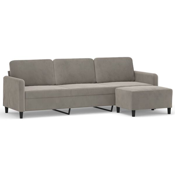 vidaXL 3-personers sofa med fodskammel 210 cm velour lysegr&aring;
