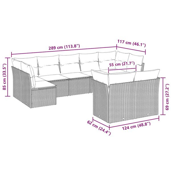 vidaXL sofas&aelig;t til haven 9 dele med hynder polyrattan lysegr&aring;