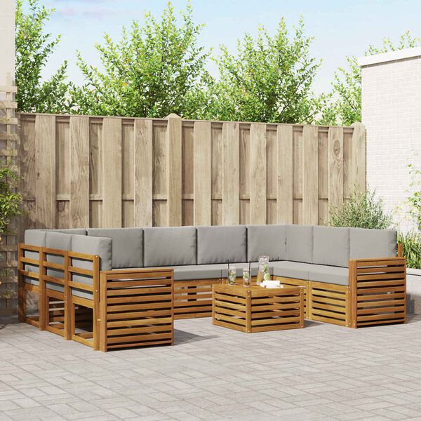 vidaXL Sofas&aelig;t med pude 10 pcs Naturlig og Lys Gr&aring; Massivt Akacietr&aelig;