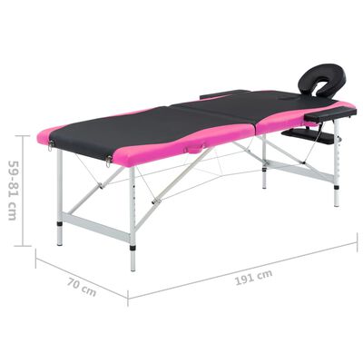 vidaXL sammenfoldeligt massagebord aluminiumsstel 2 zoner sort lyserød