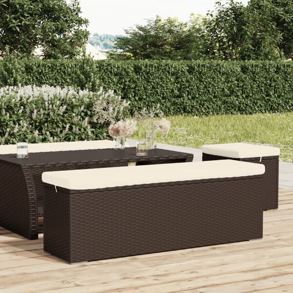 vidaXL b&aelig;nk med hynde 110x30x40 cm polyrattan brun