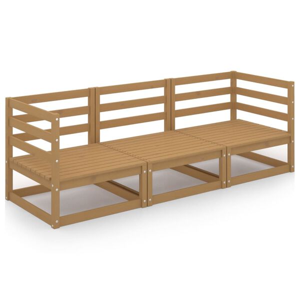 vidaXL 3-personers havesofa massivt fyrretr&aelig; gyldenbrun