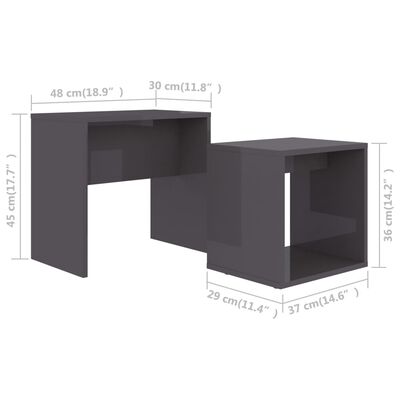 vidaXL sofabordssæt 48x30x45 cm konstrueret træ grå højglans