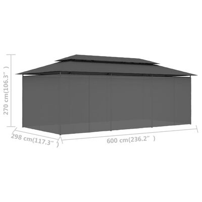 vidaXL pavillon med gardiner 600x298x270 cm antracitgrå