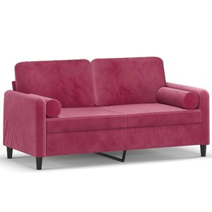 vidaXL 2-personers sofa med pyntepuder 140 cm velour vinr&oslash;d
