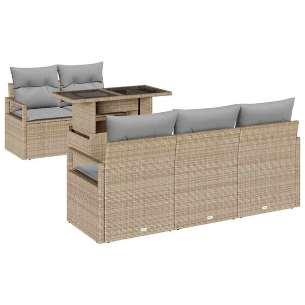 vidaXL Havesofa S&aelig;t med pude med opbevaring 6 pcs Beige Poly rattan