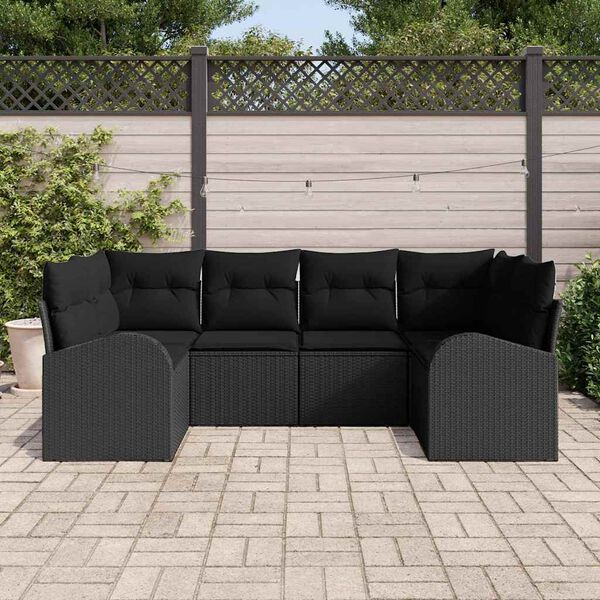 vidaXL Havesofa S&aelig;t med pude med opbevaring 6 pcs Sort polyrattan