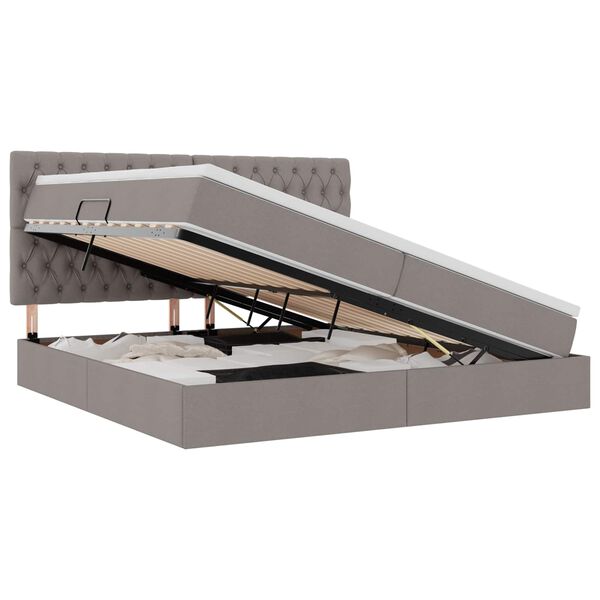 vidaXL Seng med opbevaring og LED Gr&aring;brun 200 x 200 cm Polyester