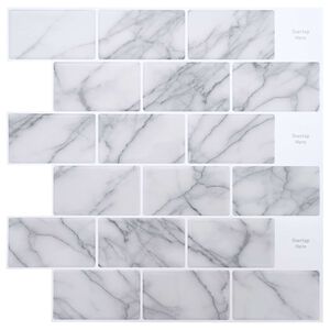 vidaXL Subway flise 10 stk. Hvid marmor 30 x 30 cm Polyurethan og PET