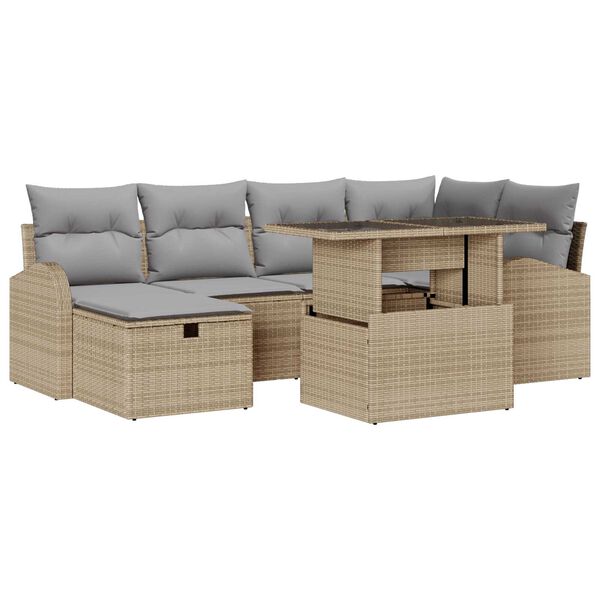 vidaXL Havesofa S&aelig;t med pude med opbevaring 7 pcs Beige Poly rattan