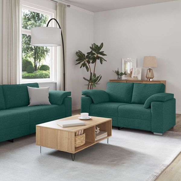 vidaXL Sofa 3 pcs Mørkegrøn Linned-blandet stof