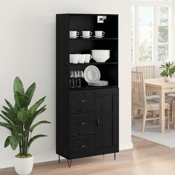 vidaXL Highboard med skuffe 2 pcs Sort eg Konstrueret tr&aelig;