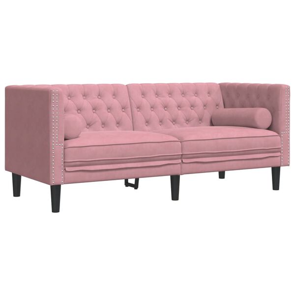 vidaXL 2-personers Chesterfield-sofa med bolsterpuder fløjl pink
