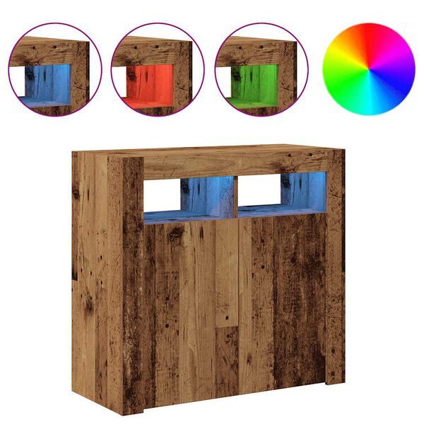 vidaXL sk&aelig;nk med LED-lys 80x35x75 cm konstrueret tr&aelig; antikt tr&aelig;