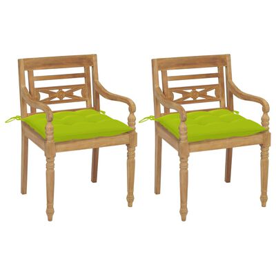 vidaXL Batavia-stole 2 stk. med lysegrønne hynder massivt teaktræ