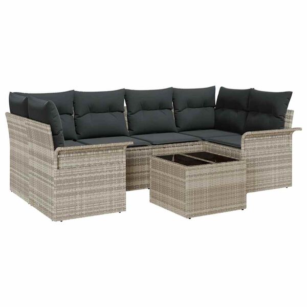 vidaXL Havesofa Sæt med pude 7 pcs Lysegrå polyrattan