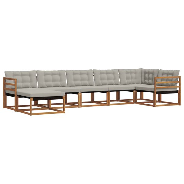 vidaXL Udend&oslash;rs sofagruppe 7 pcs Naturlig og Lys Gr&aring; Massivt Akacietr&aelig;