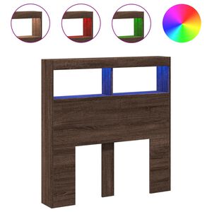 vidaXL sengegavl med opbevaring og LED-lys 100x17x102 cm brunt eg