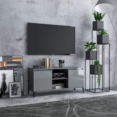 vidaXL tv-skab med metalben 103,5x35x50 cm grå højglans