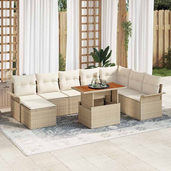 vidaXL Havesofa S&aelig;t med opbevaring 9 pcs Beige Poly rattan