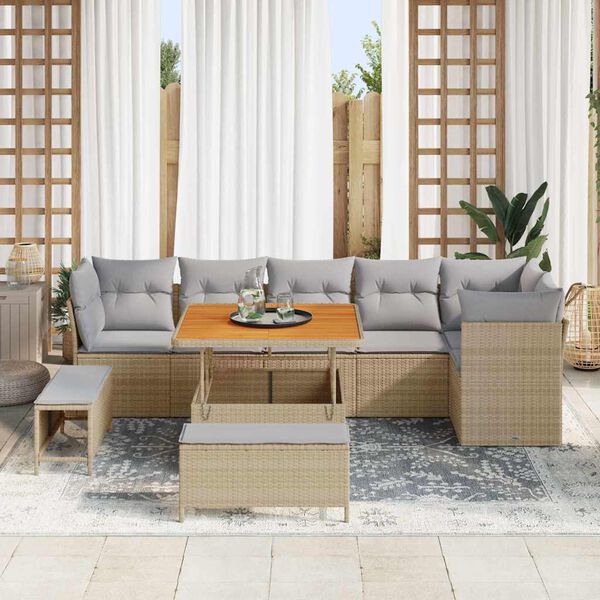 vidaXL Havesofa S&aelig;t 9 pcs Beige polyrattan