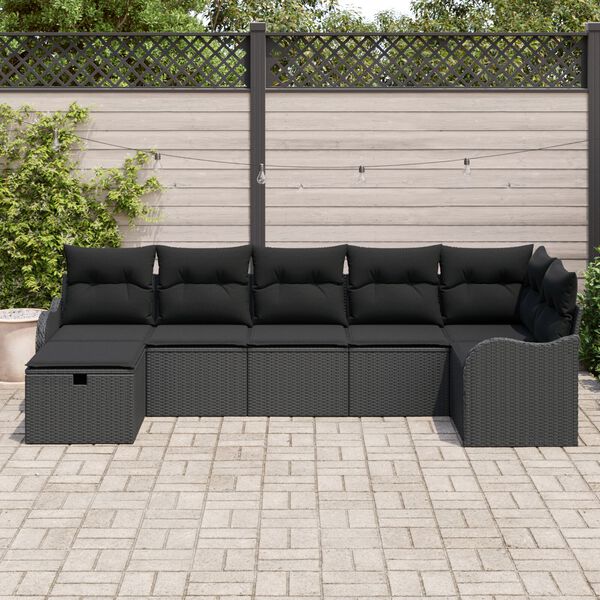 vidaXL Sofa Sæt med pude med opbevaring 7 pcs Sort polyrattan