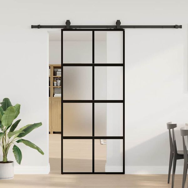 vidaXL skyded&oslash;r med hardwares&aelig;t 90x205 cm h&aelig;rdet glas sort