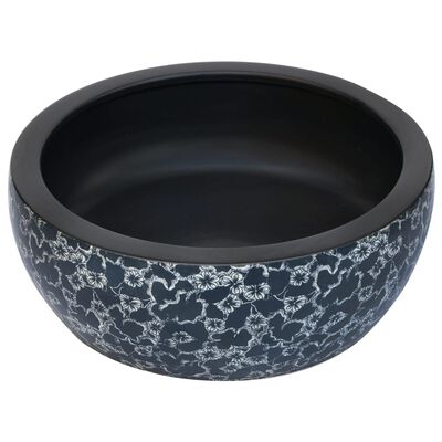 vidaXL håndvask til bordplade Φ41x14 cm rund keramik sort og blå