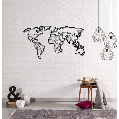 Homemania vægdekoration World Map 11 100x53 cm metal sort