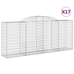 vidaXL buede gabionkurve 17 stk. 300x50x120/140 cm galvaniseret jern
