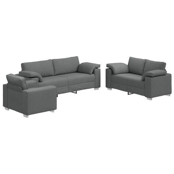 vidaXL Sofa 3 pcs M&oslash;rkegr&aring; 219 x 80 x 82 cm Linned-blandet stof