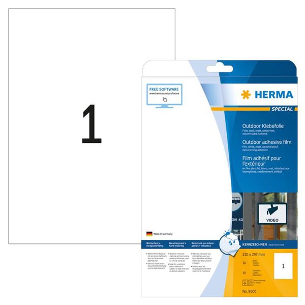 HERMA vejrsikre udend&oslash;rs folieetiketter A4 210x297 mm 10 ark hvid