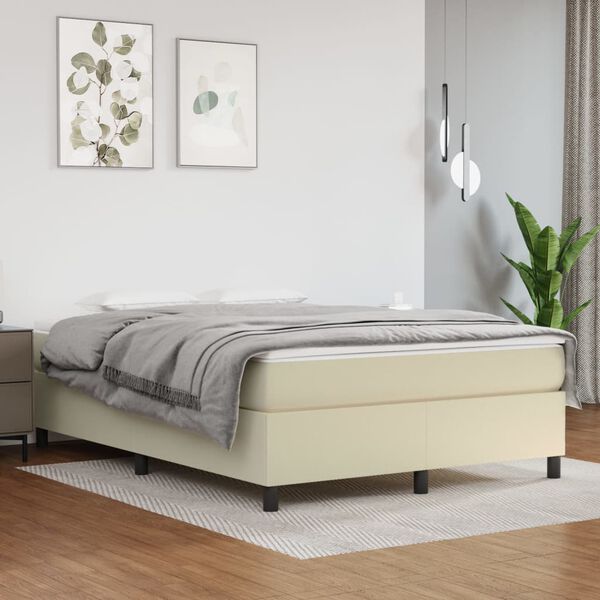 vidaXL Boxspring sengeramme 140x200 cm kunstl&aelig;der cremefarvet