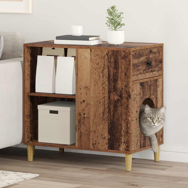 vidaXL Kat Hus Gammelt tr&aelig; 72 x 42.5 x 70 cm Konstrueret tr&aelig;