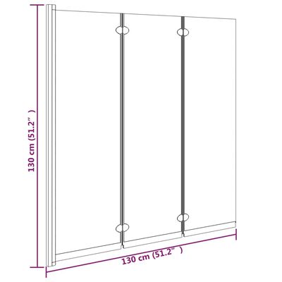 vidaXL foldbar brusevæg 3 paneler 130x130 cm sikkerhedsglas sort