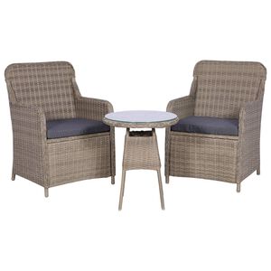 vidaXL bistros&aelig;t 3 dele med hynder polyrattan brun