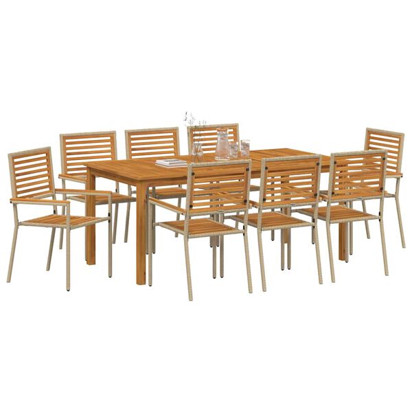 vidaXL Have Spisebordss&aelig;t 9 pcs Beige Poly rattan