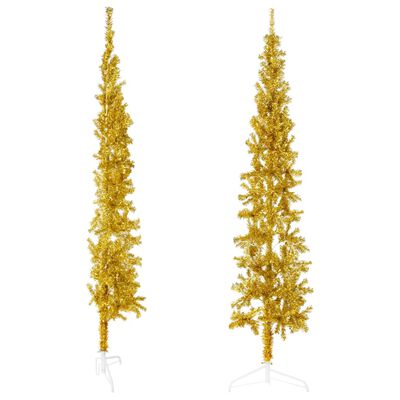 vidaXL kunstigt halvt juletræ med juletræsfod 210 cm smalt guldfarvet