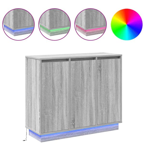 vidaXL LED Sideboard Gr&aring; Sonoma 90 x 32 x 75 cm Konstrueret tr&aelig;