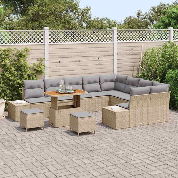 vidaXL Havesofa S&aelig;t med pude med opbevaring 12 pcs Beige Poly rattan