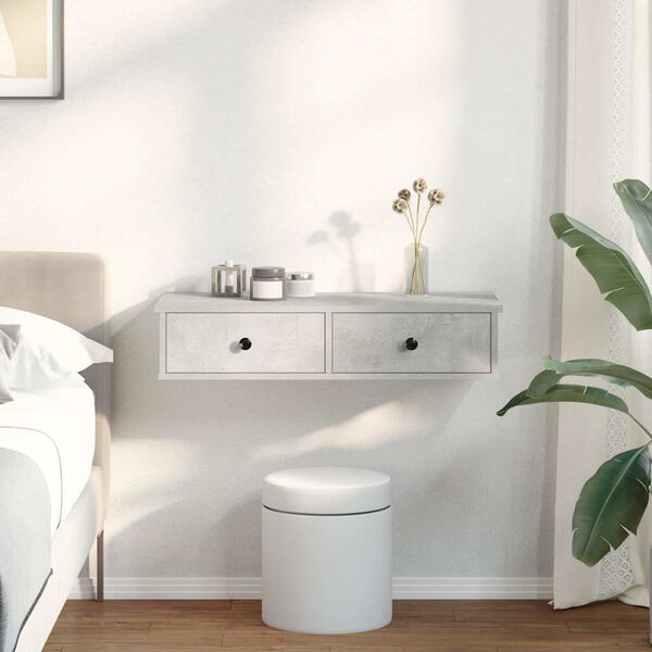 vidaXL væghylde med skuffer 80x34x17 cm konstrueret træ betongrå