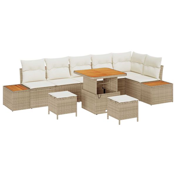 vidaXL Havesofa S&aelig;t 9 pcs Beige polyrattan