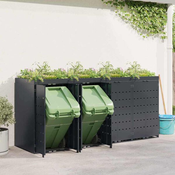 vidaXL Wheelie Bin Opbevaring til 4 Affaldscontainere Antracit