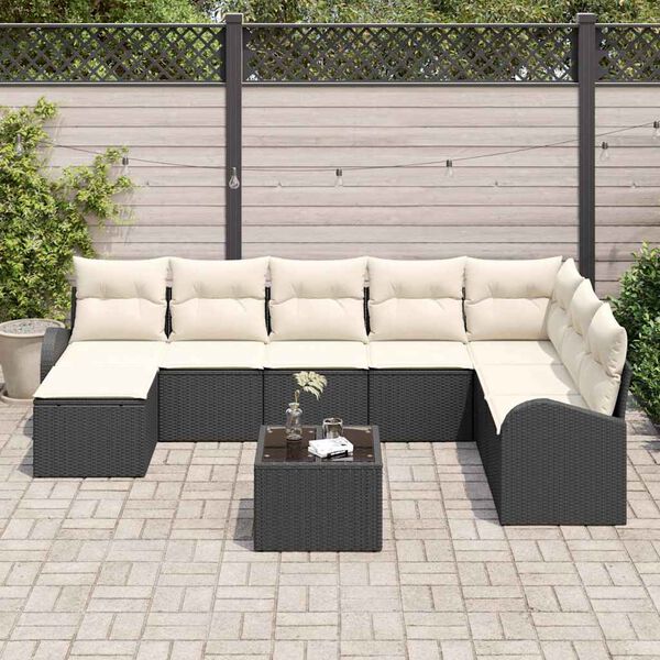 vidaXL Havesofa Sæt med pude 9 pcs Sort Poly rattan