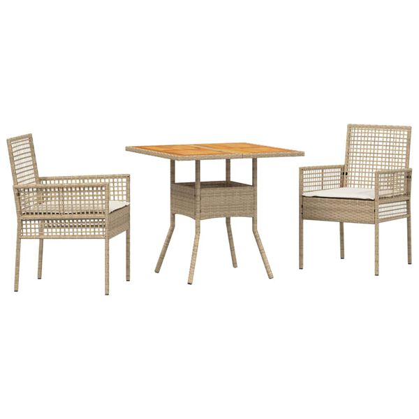 vidaXL Have Spisebordss&aelig;t 3 pcs Beige Poly rattan