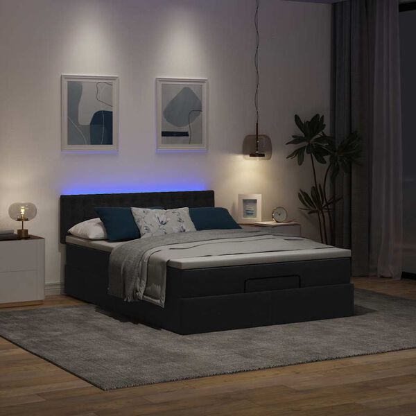 vidaXL Ottoman seng med madras & LEDs Sort 140x200 cm Stof
