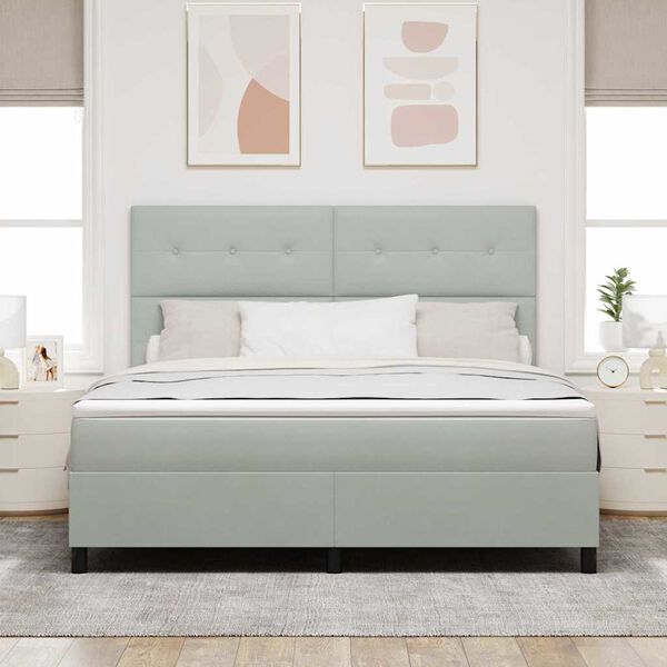 vidaXL LED Box Spring Bed med madras Lysegr&aring; 180 x 200 cm Stof