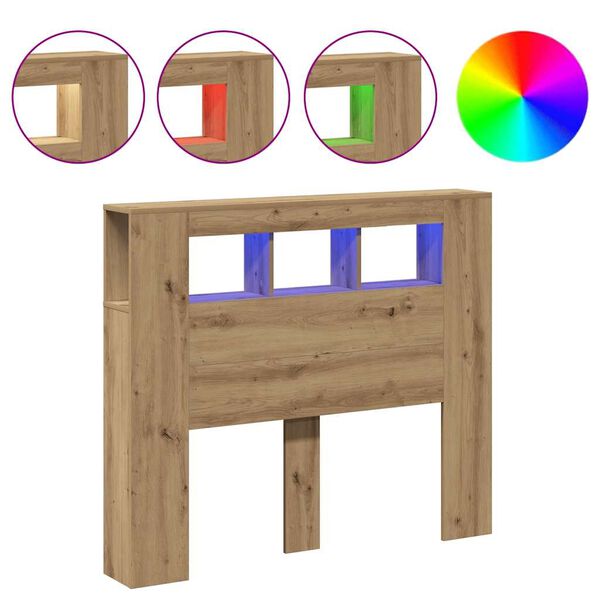 vidaXL sengegavl m. LED-lys 120x18,5x103,5 cm konstrueret tr&aelig; kunsteg