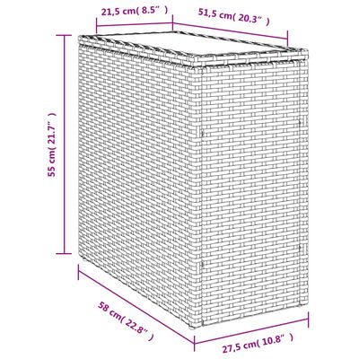 vidaXL havebord med glastop 58x27,5x55 cm polyrattan sort